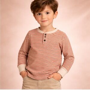 Cat & Jack Boys 3T Rust Stripe Long Sleeve Henley Toddler Shirt